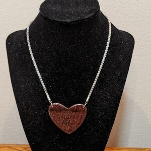 Brazilian Rosewood Heart Necklace 8" Chain NWT